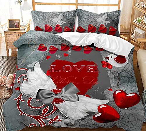 xldqbh Housse de Couette 220 x240 Ange Amour 3D Imprime Parure de Lit en Microfibre avec 2 Taies D'oreillers 65x65cm Non Décoloration