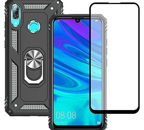 Yiakeng Coque pour Huawei P Smart 2019 et Verre Trempé D'écran Protecteur, Silicone Antichoc Défense Bumper Armure Housse Etui pour Huawei P Smart 2019 (Noir)